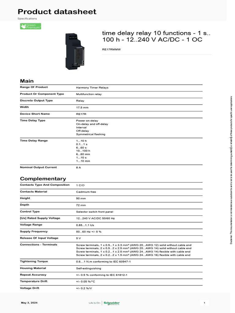 Schneider RE17RMMW Timer Relay Overview | PDF | Relay | Insulator ...