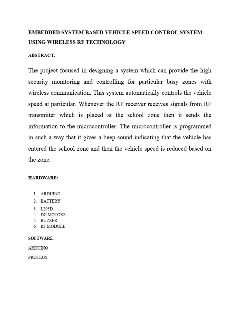 Vehicle Speed Control Using RF Technology | PDF | Engineering ...