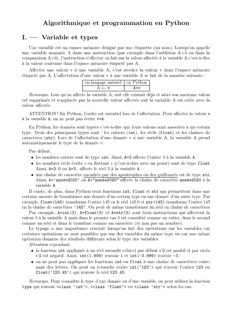 Mémento sur la programmation Python | PDF | Structure de contrôle ...