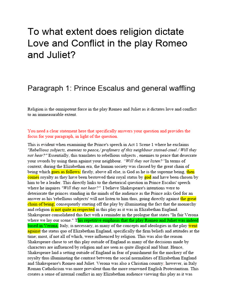 To What Extent Does Religion Dictate Love and Conflict in The Play ...