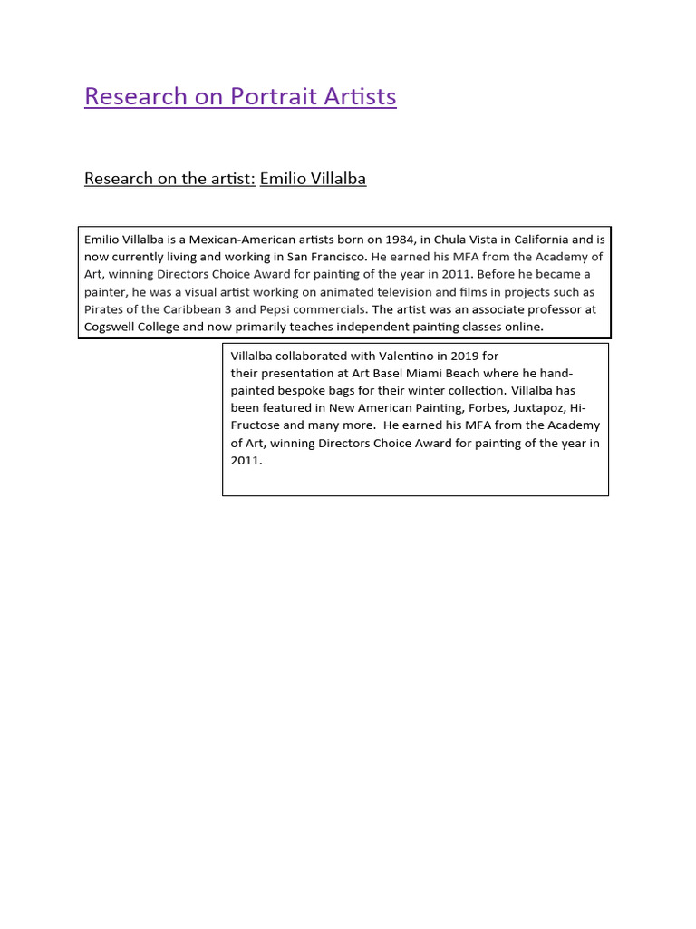 Research On Portrait Artists | PDF | Paintings | Plastic Arts