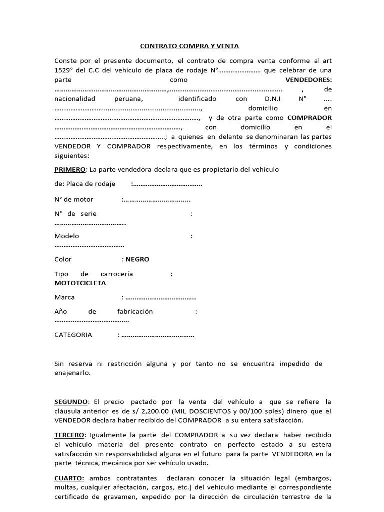 Contrato de Compra Venta de Vehículo | PDF | Derecho privado