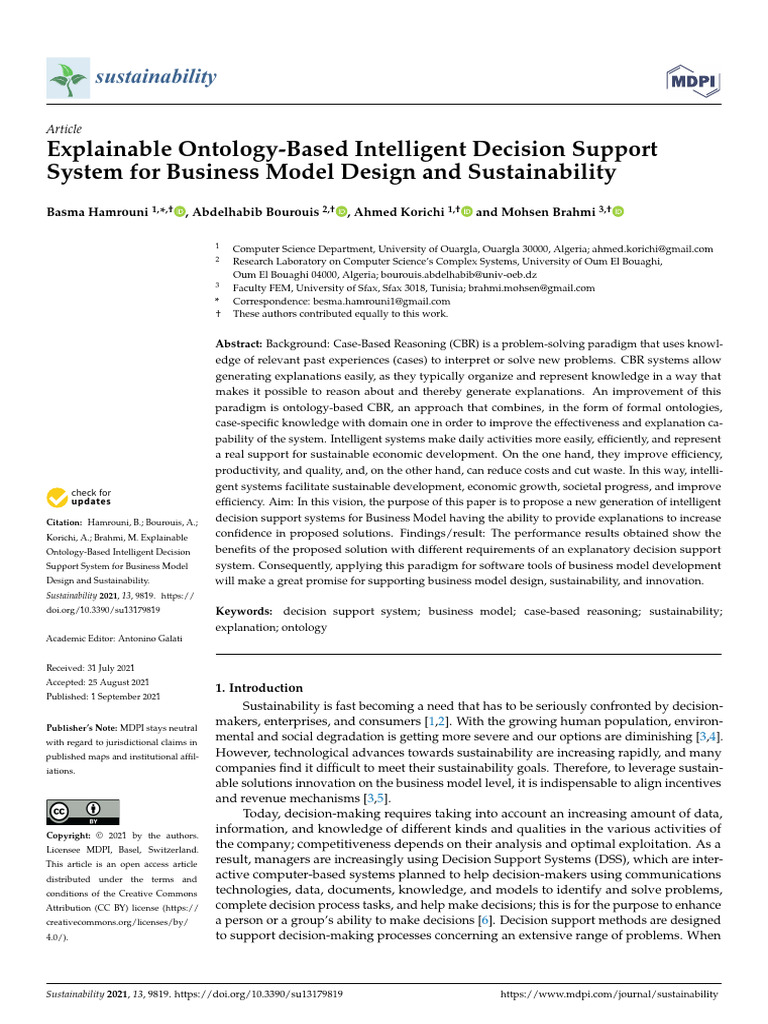 Sustainability 13 09819 | PDF | Decision Support System | Business Model