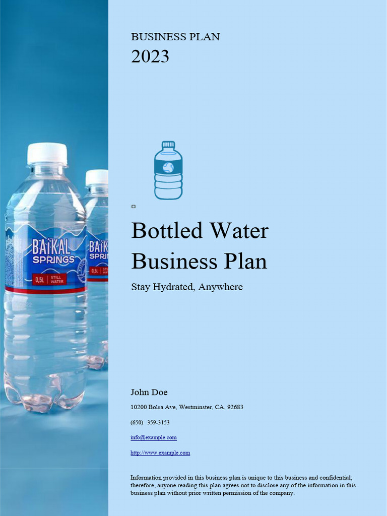 Bottled Water Business Plan PDF Balance Sheet Marketing