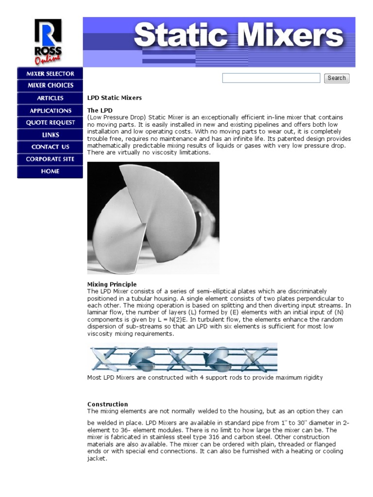 Low Pressure Drop Static Mixers | PDF | Science & Mathematics