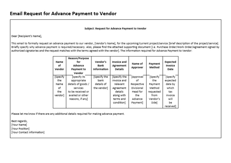 Advance Payment Request Email Template | PDF | Invoice | Payments