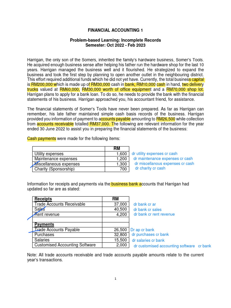 Financial Accounting: Incomplete Records Analysis | PDF | Expense | Banks