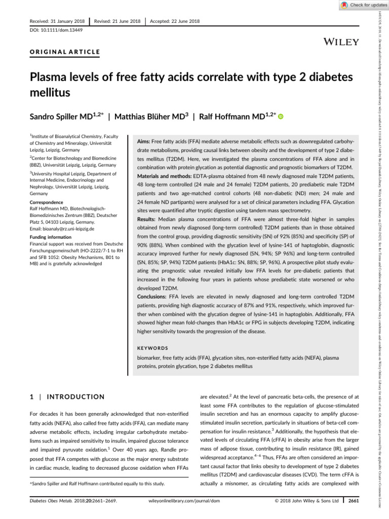 Free Fatty Acids and Type 2 Diabetes | PDF | Glycated Hemoglobin | Insulin