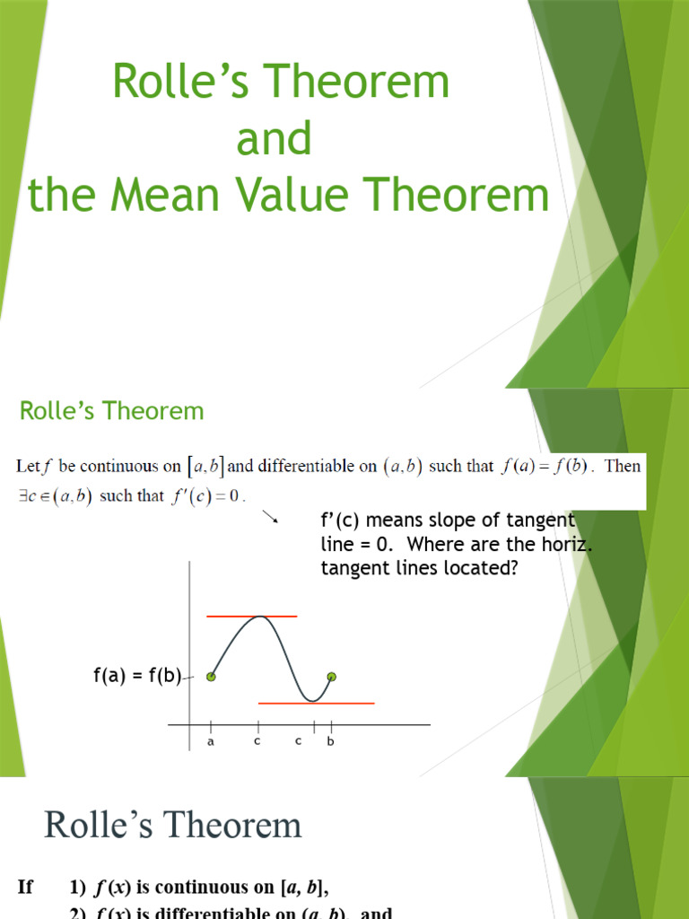 Rolle's and Mean Value Theorems Explained | PDF | Mathematical Analysis ...