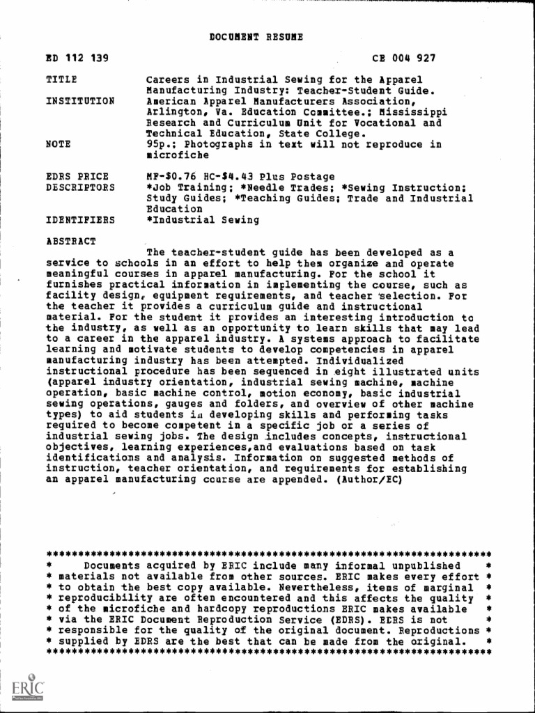 Learn to Sew! Careers in Industrial Sewing PDF Sewing Machine