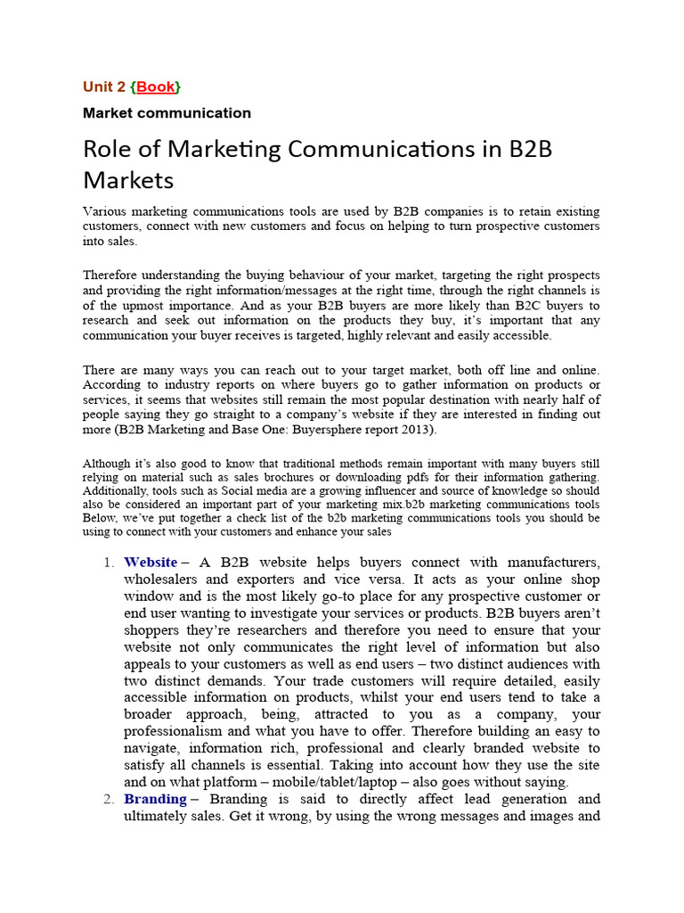 B2B Marketing Unit 2 | PDF | Marketing | Business Process