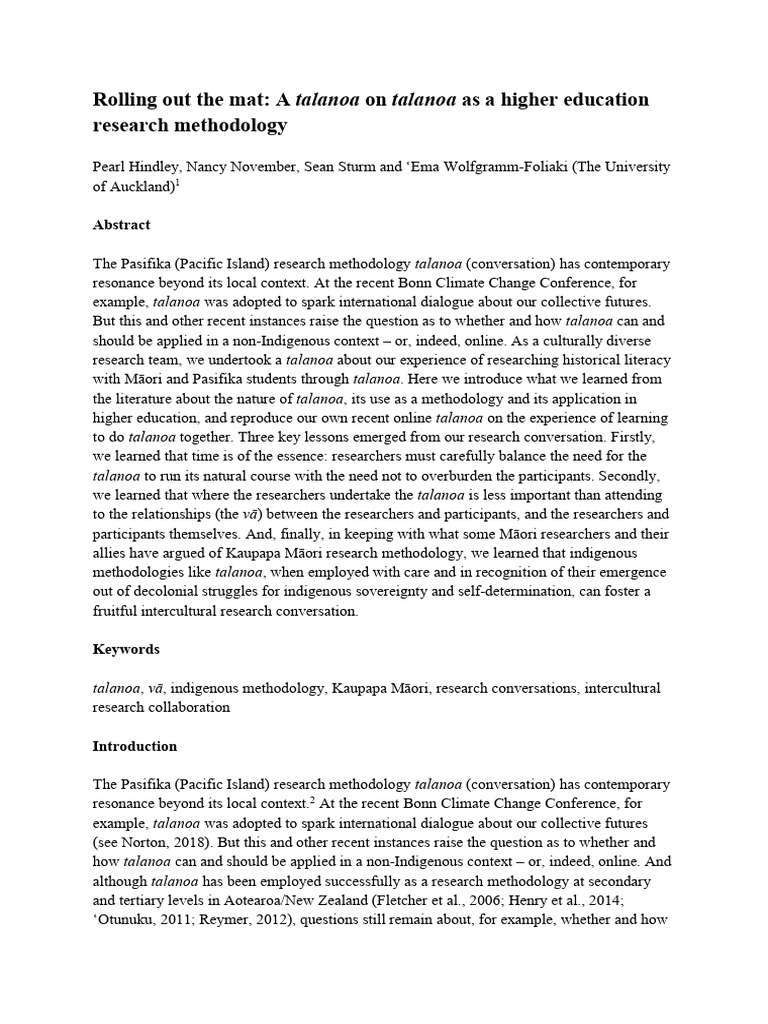 Talanoa as a Higher Education Methodology | PDF | Methodology | Cross ...