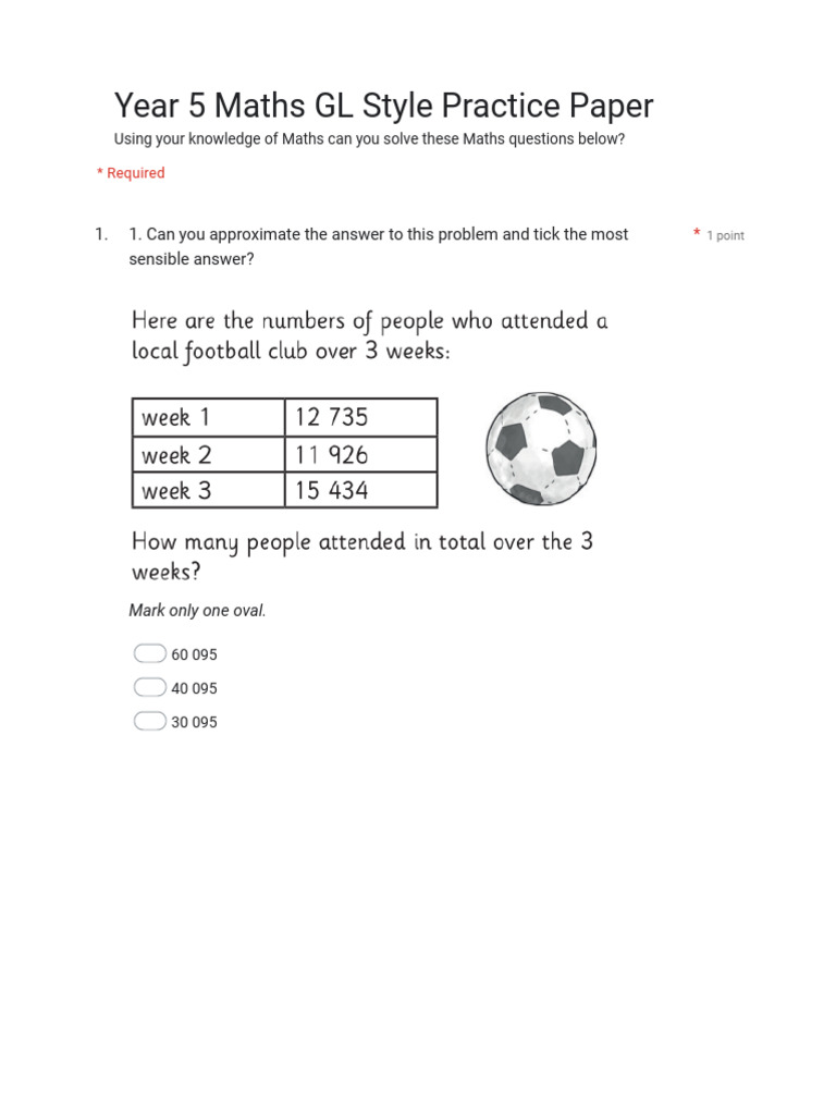 Year 5 Maths GL Practice Paper | PDF