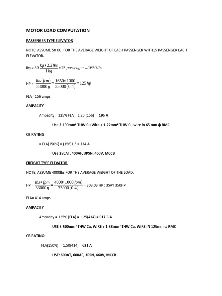 MOTOR LOAD COMPUTATION | PDF | Mains Electricity | Transformer
