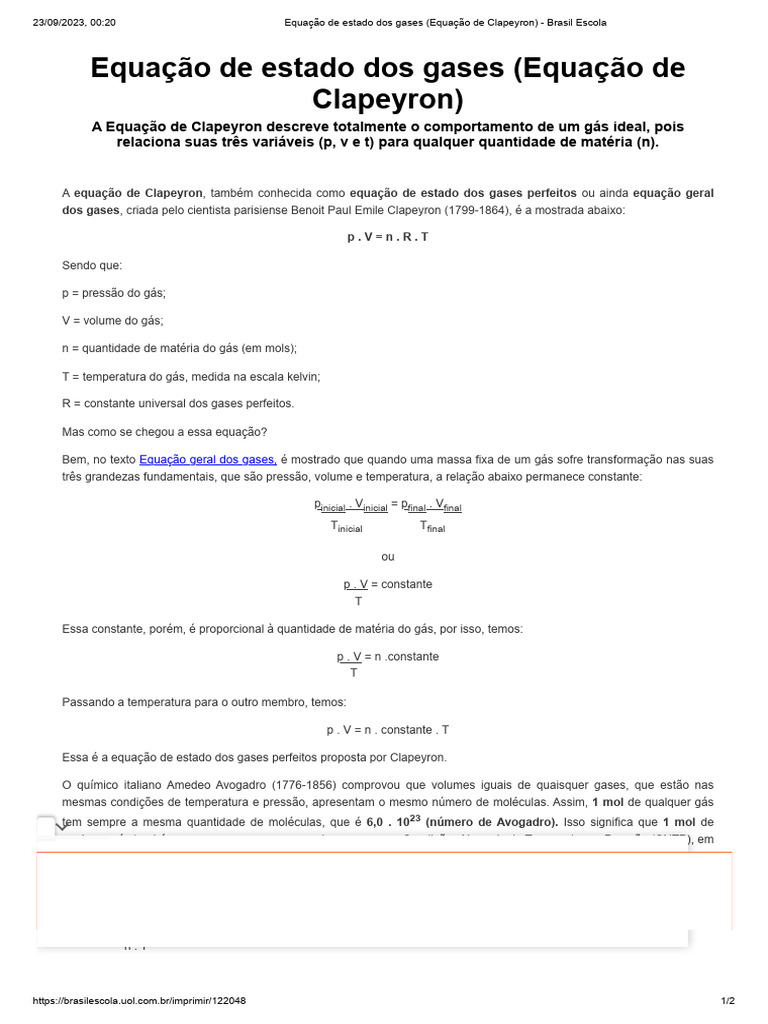 Equação de Estado Dos Gases (Equação de Clapeyron) - Brasil Escola ...