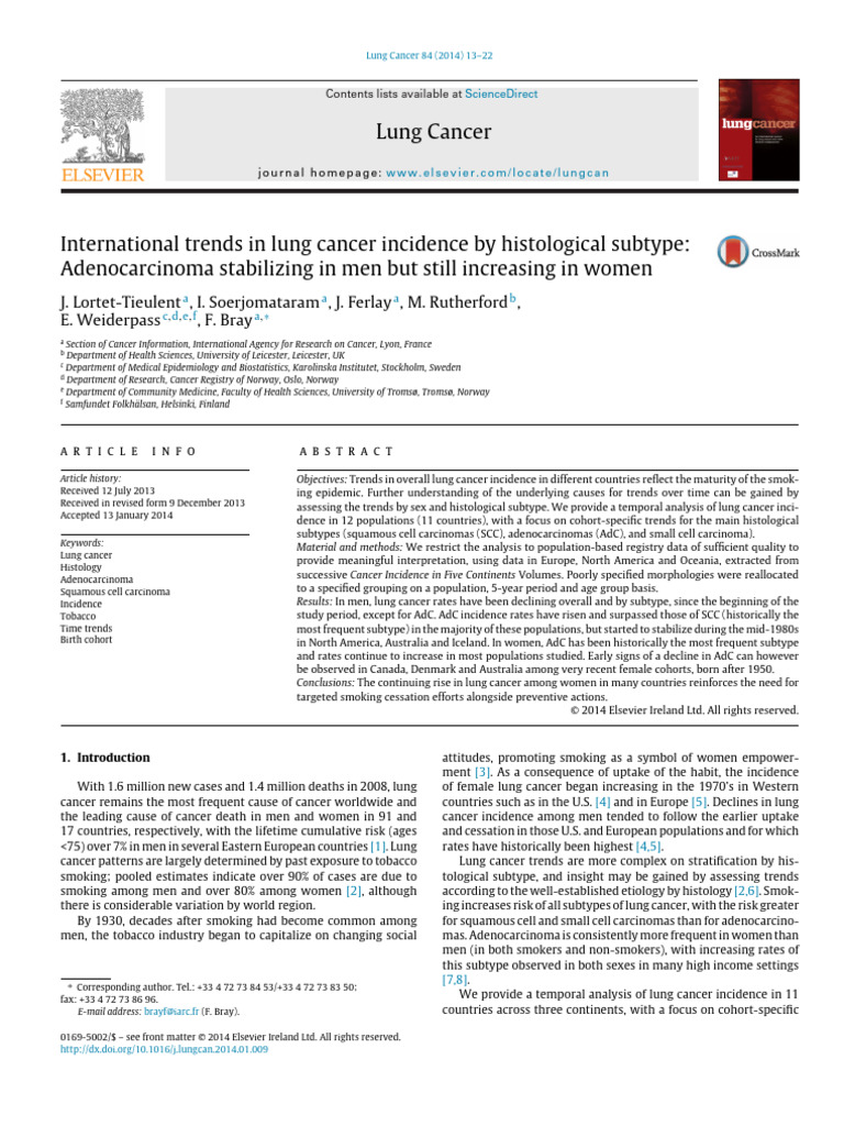 International trends in lung cancer incidence by histological subtype ...