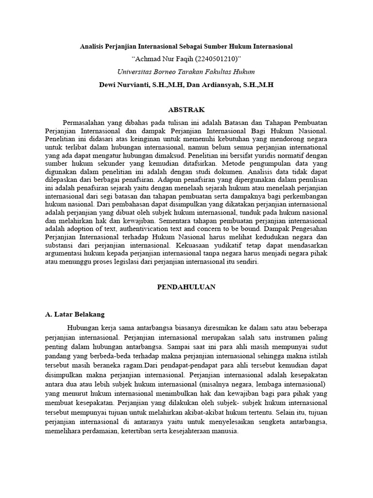 Analisis perjanjian internasional sebagai sumber hukum internasional pdf