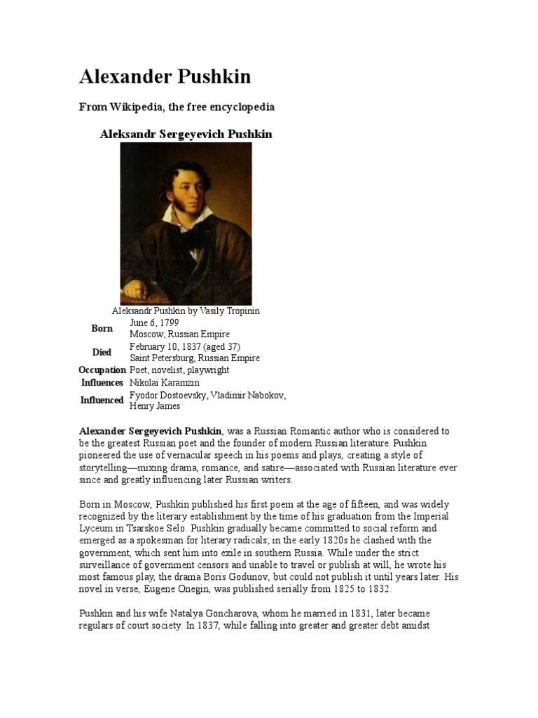 Alexander Pushkin | PDF | Alexander Pushkin | Poetry