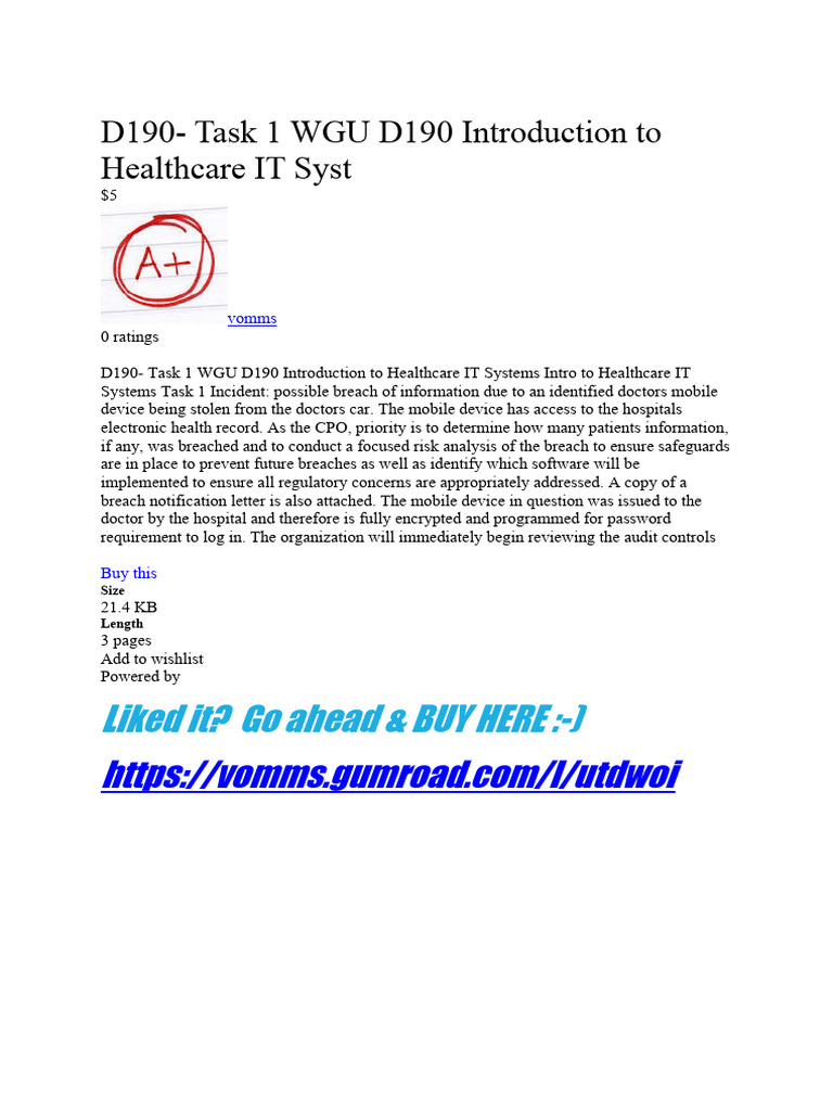 D190 Task 1: Healthcare IT Breach Analysis | PDF