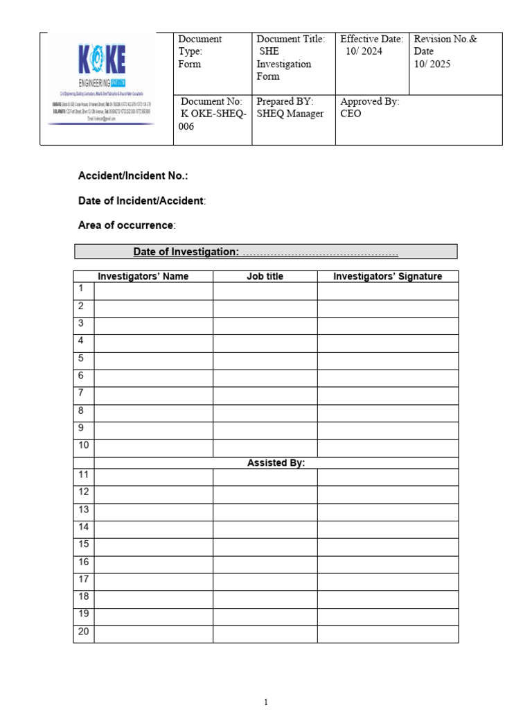 SHE Incident Investigation Form | PDF | Pollution | Air Pollution