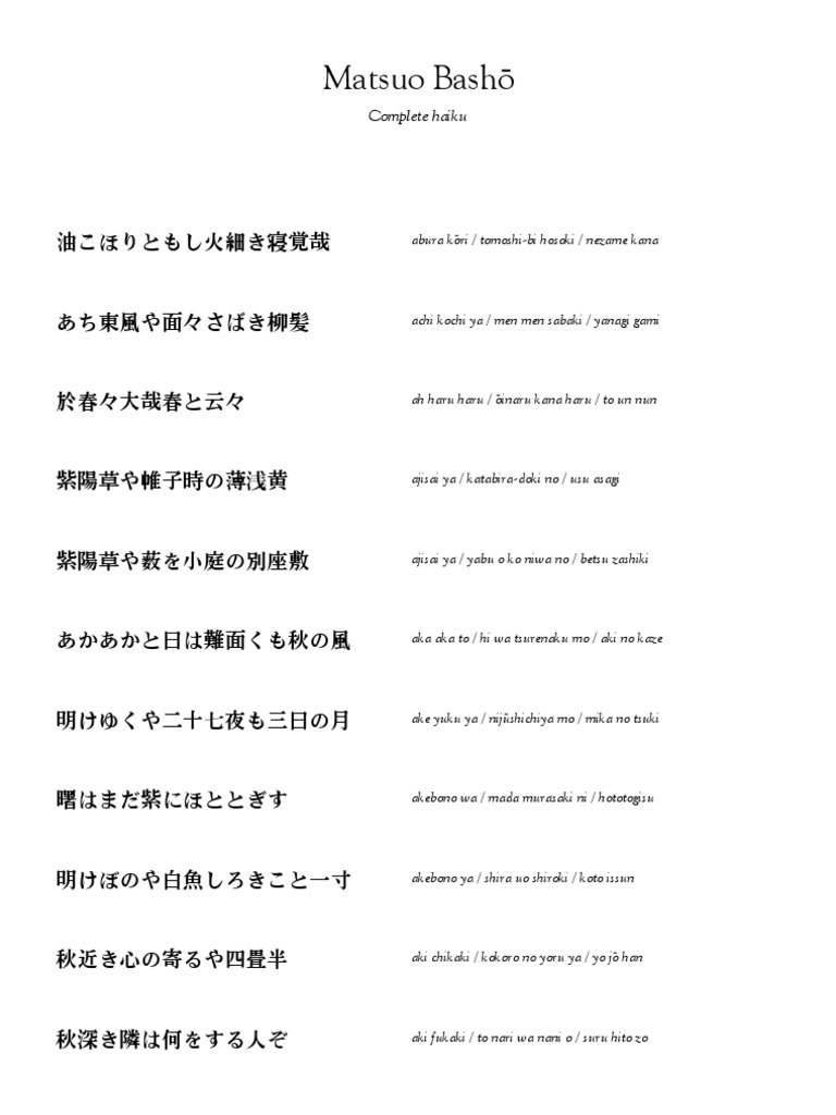 Matsuo Basho Complete Haiku In Japanese Unrest Nature