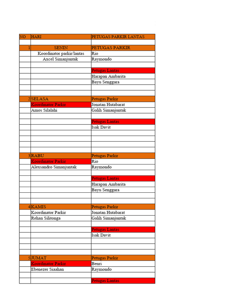 Roster Petugas Pramuka 2024/2025 | PDF