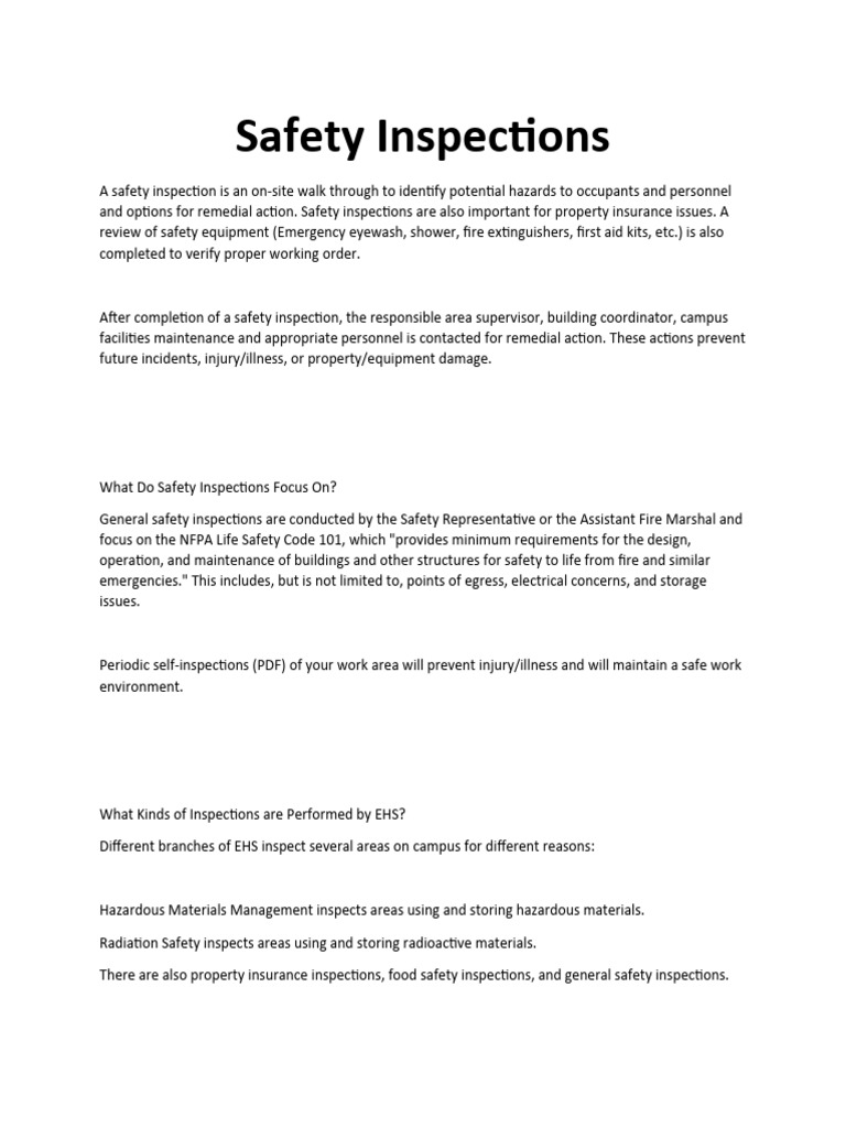 Comprehensive Guide to Safety Inspections | PDF | Occupational Safety ...