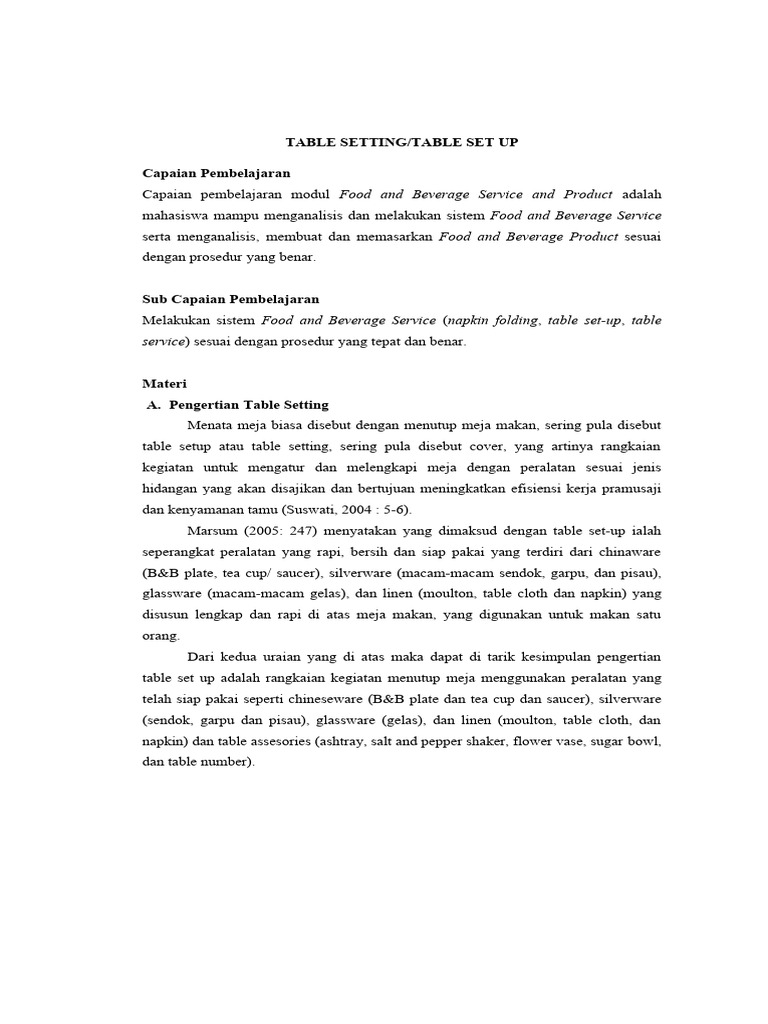 Materi table set up pdf