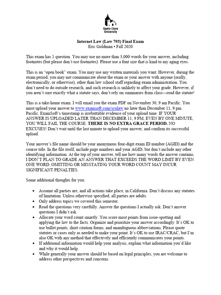 2020 Internet Law Final Exam PDF Terms Of Service Professional 