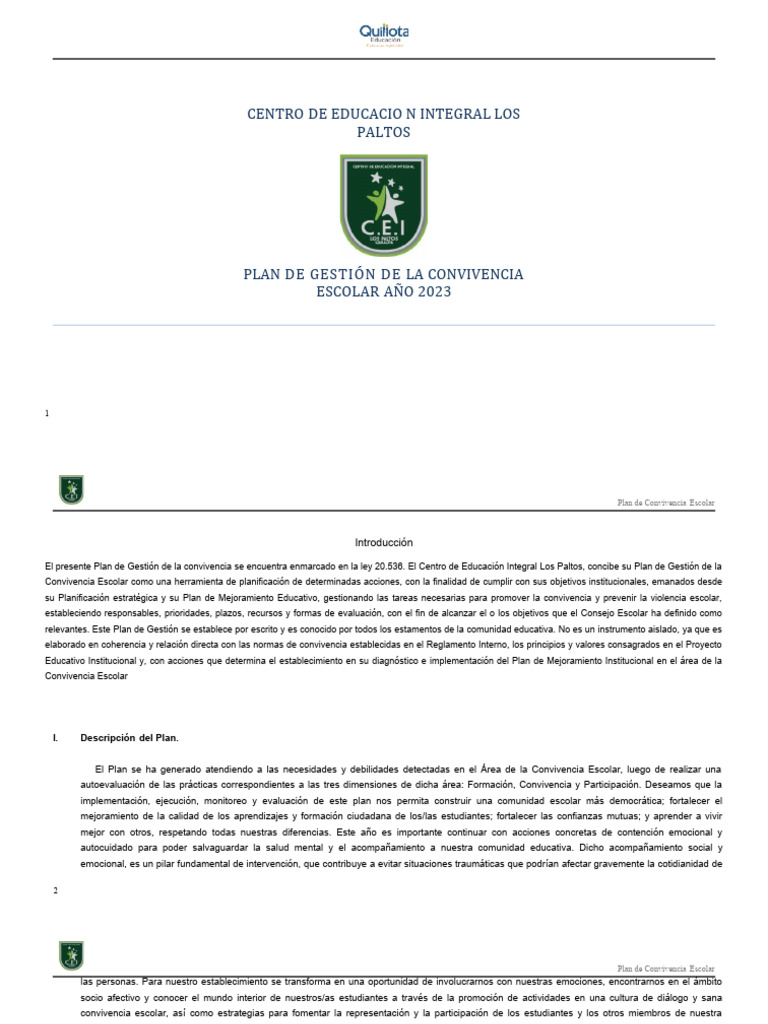 Plan de Convivencia Escolar 2023 | PDF | Maestros | Evaluación