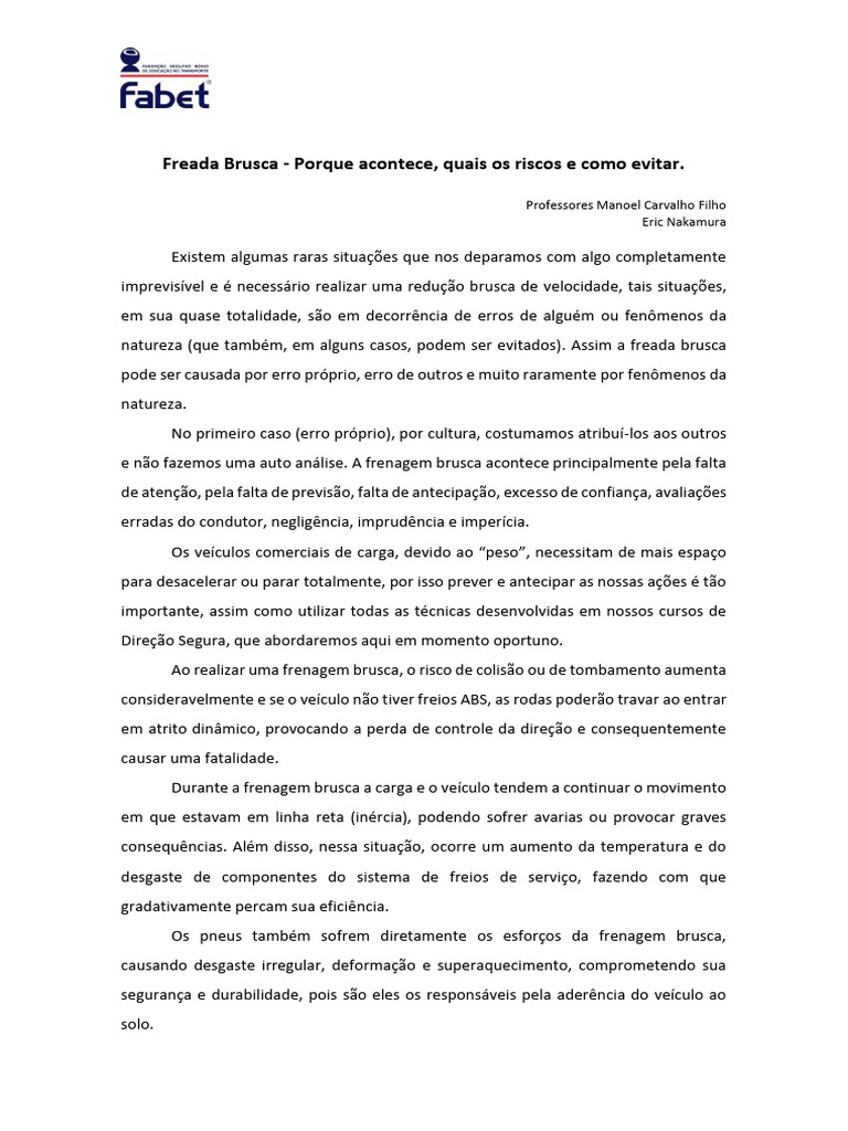 Freada Brusca - Como Evitar | PDF | Freio | Freios ABS