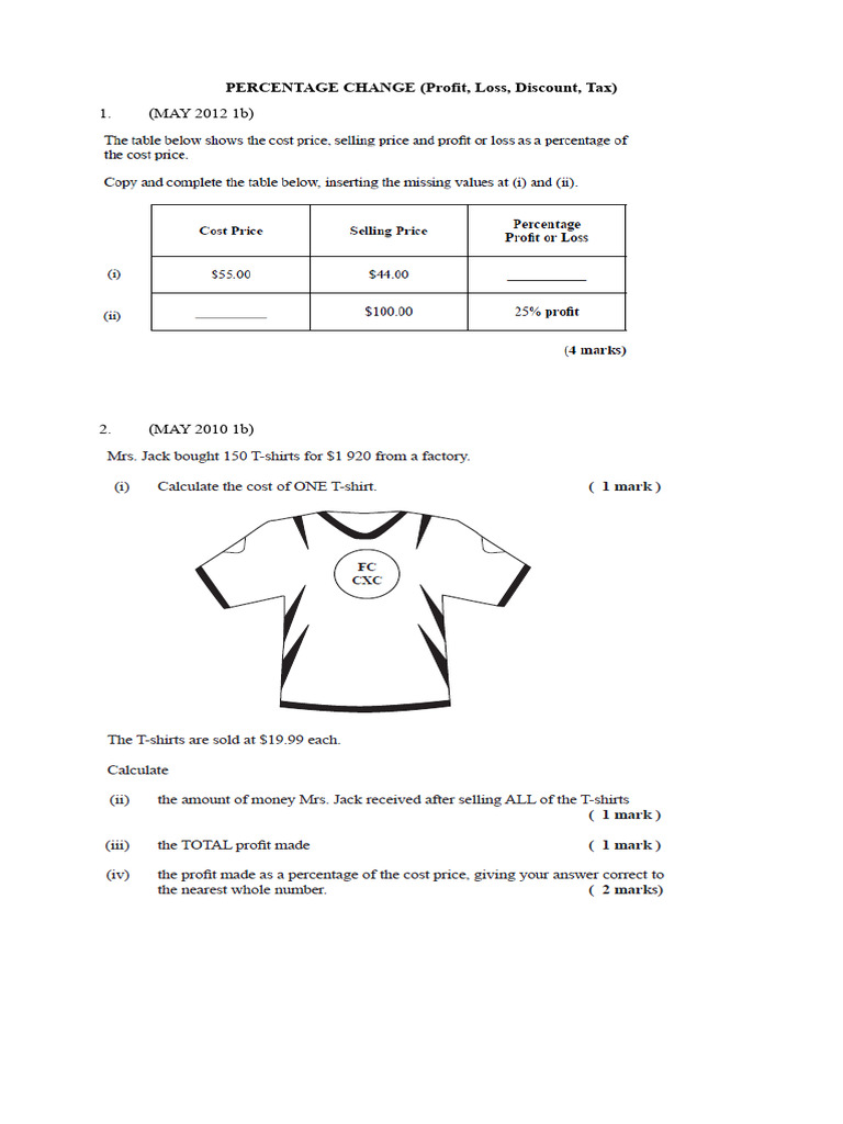 Csec percentge profit loss discount pdf