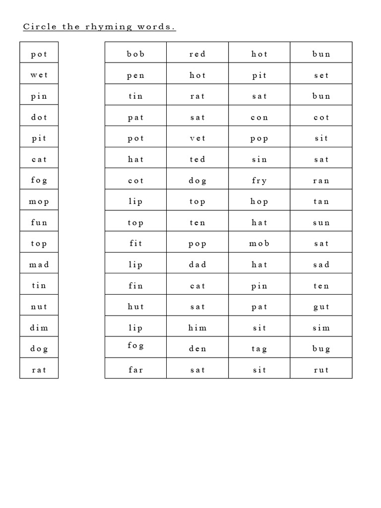Rhyming Words Activity Sheet | PDF | Language Arts & Discipline ...