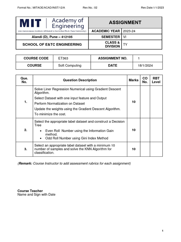 Soft Computing Assignment for ET363 | PDF