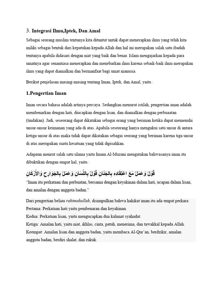 Integrasi Iman, Ilmu, dan Amal dalam Islam | PDF | Filsafat | Sains ...