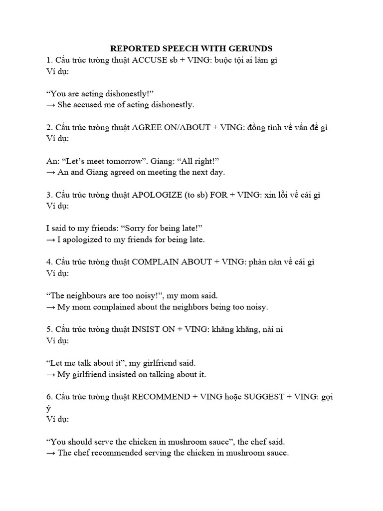 Reported Speech: Gerunds & Infinitives | PDF | Career & Growth ...