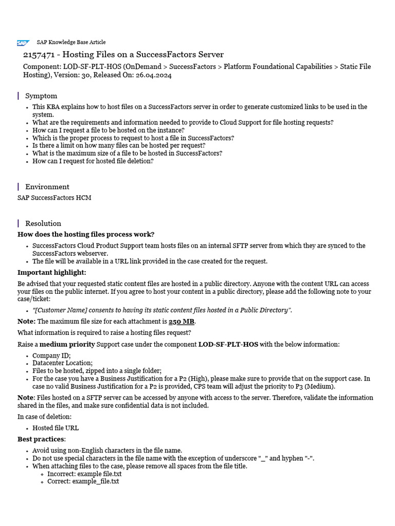 Hosting Files on SuccessFactors Server | PDF | Networking | Internet & Web