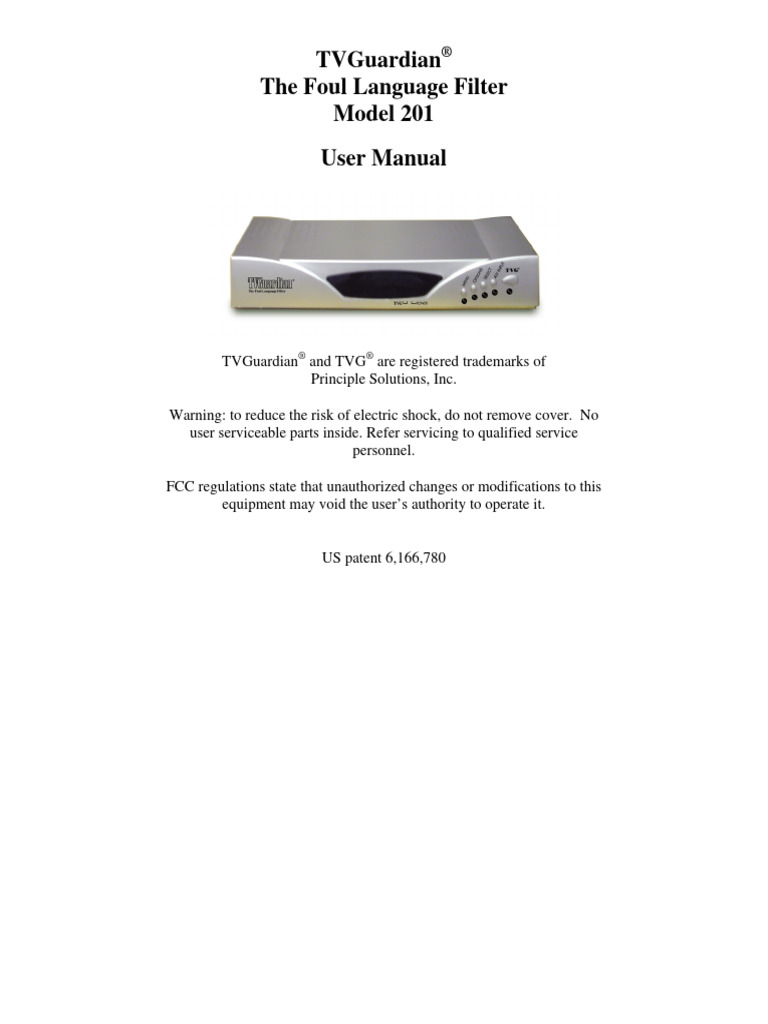 Tvguardian The Foul Language Filter Model 201 User Manual | Download ...