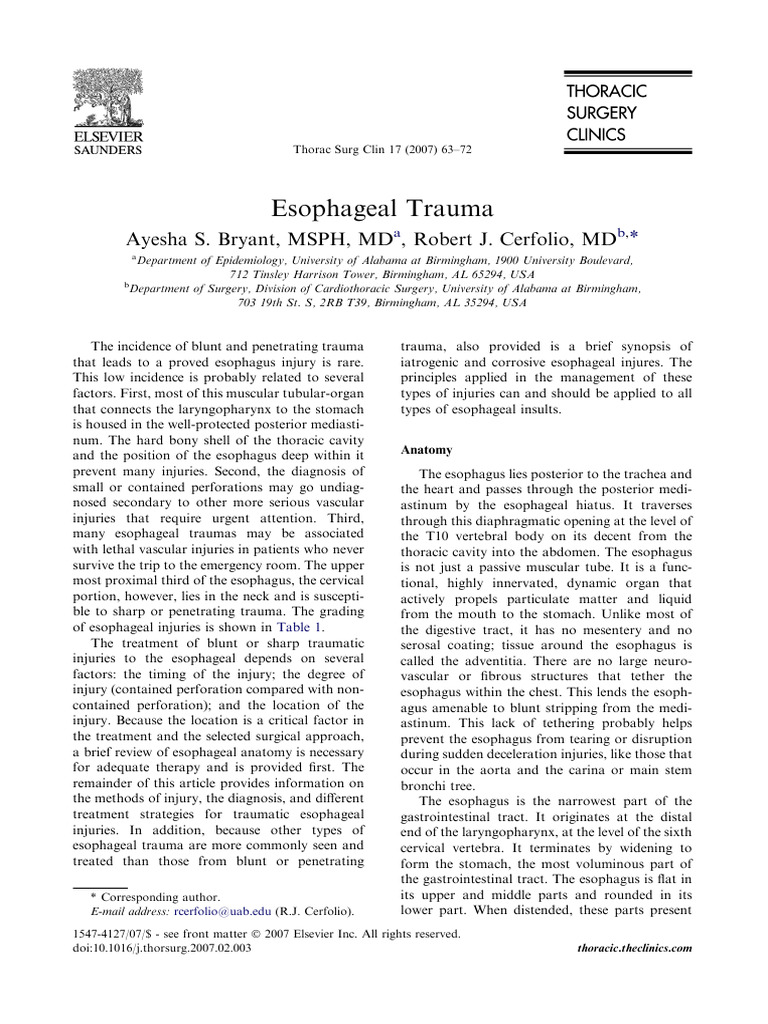 Esophageal Trauma. | PDF | Esophagus | Clinical Medicine