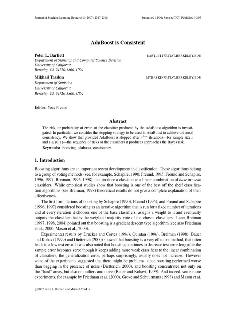 AdaBoost Is Consistent | PDF | Statistical Classification ...
