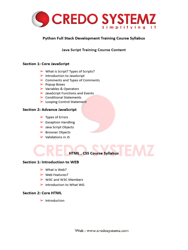 Python Full Stack Development Training Course Syllabus 1 | PDF | Html5 ...