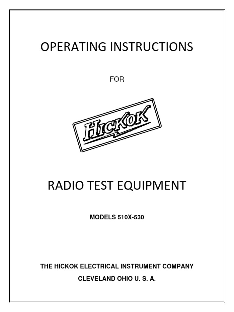 Manuale Per Tester Tubi Hickok 532 A Conduttanza Reciproca - Nuovo
