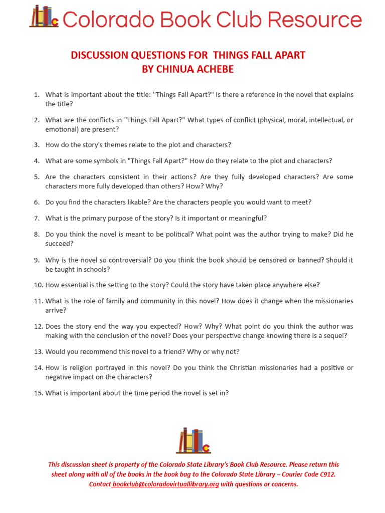Book Club Questions: Things Fall Apart | PDF | Language Arts ...