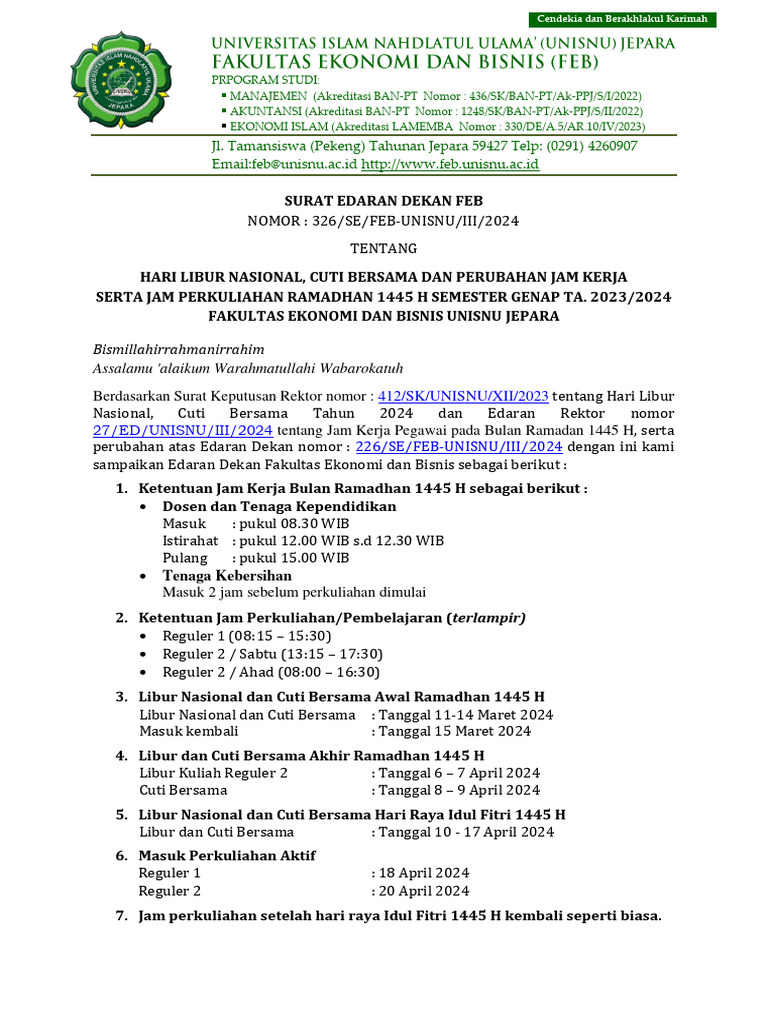  2024-326 Surat Edaran Dekan Feb Perkuliahan Bulan Ramandhan 1445 H Illustration 