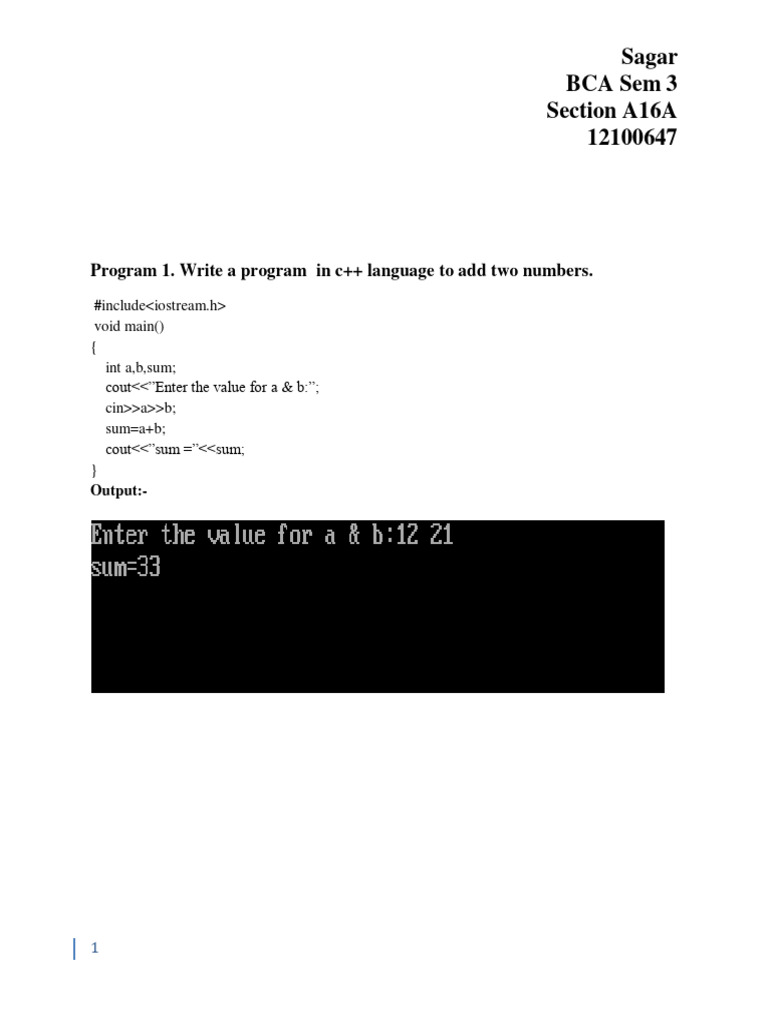 C++ Basic Programs for BCA Sem 3 | PDF | Computer Engineering | Notation