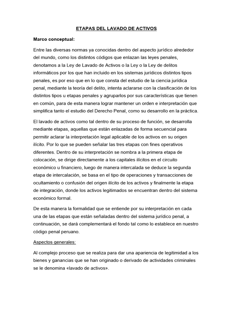 ETAPAS DEL LAVADO DE ACTIVOS | PDF | Lavado de dinero | Derecho penal