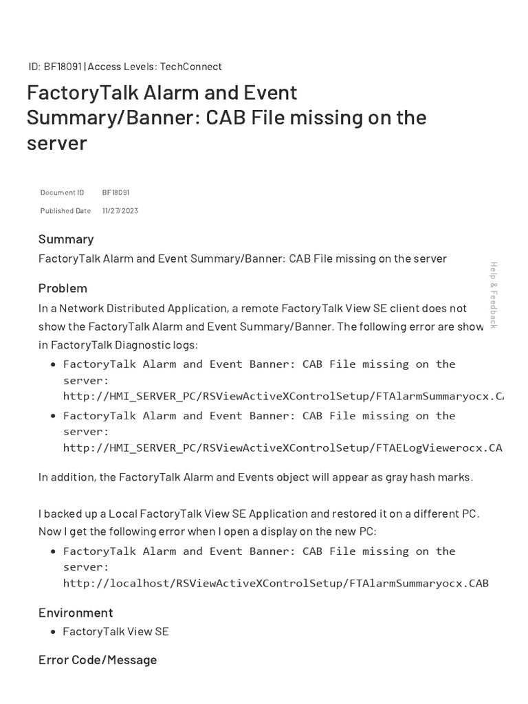 FactoryTalk Alarm Banner CAB File Issue | PDF | Server (Computing ...