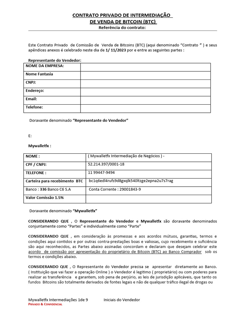 Contrato de Intermediação de Bitcoin | PDF | Bitcoin | Lavagem de dinheiro