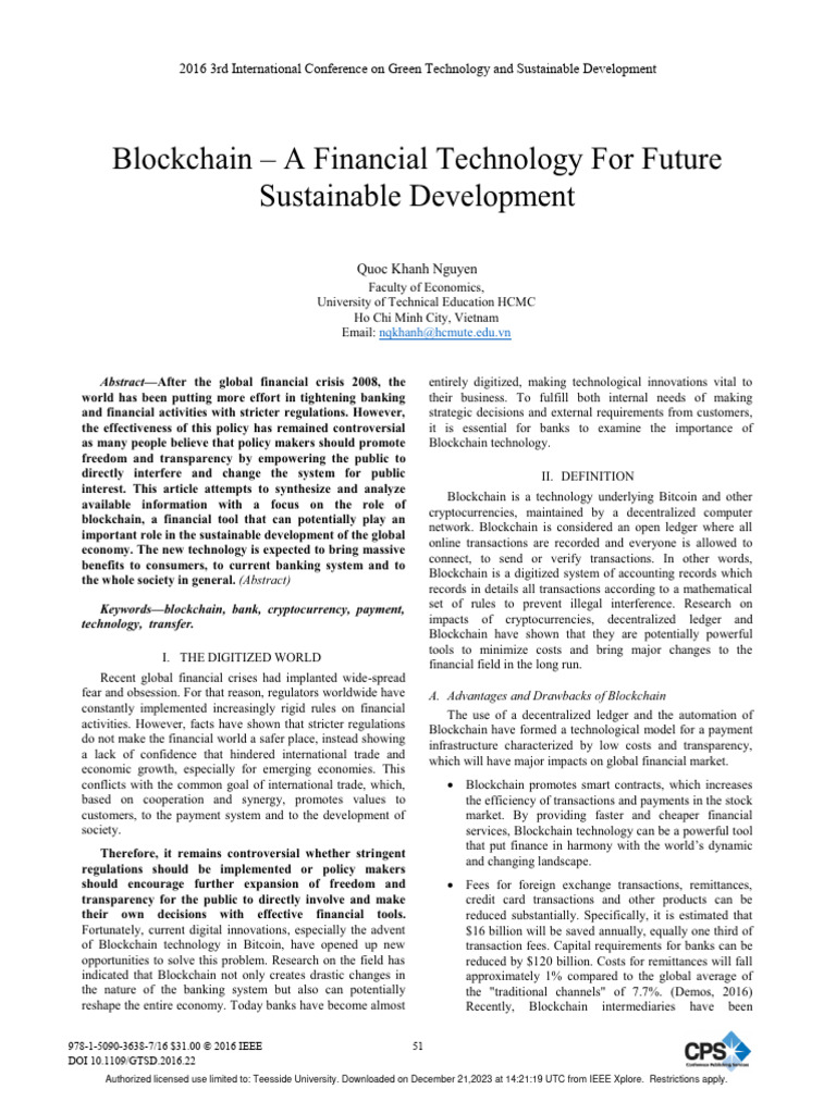 Blockchain: Future of Sustainable Finance | PDF | Banks | Cryptocurrency