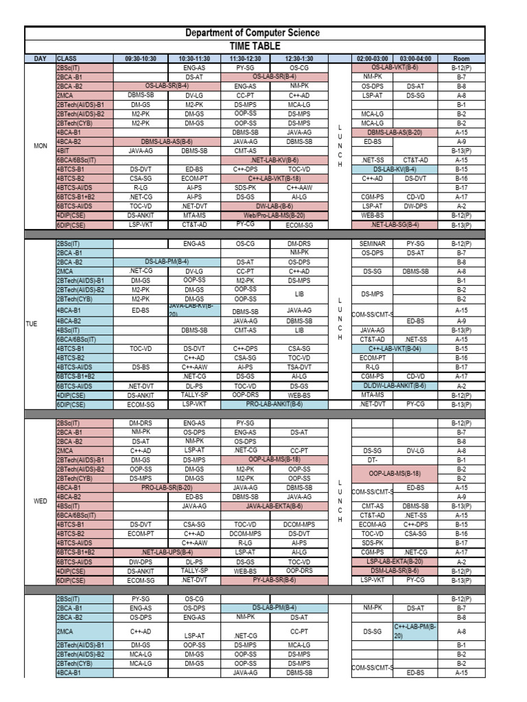 Computer Science Department Timetable | PDF | Technology & Engineering